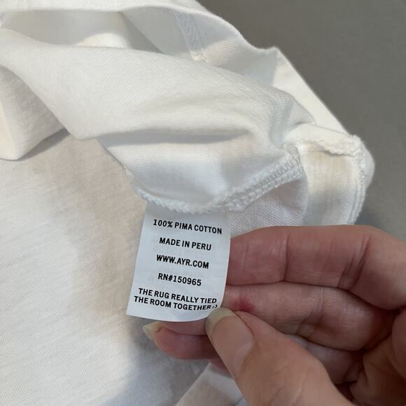 AYR 100% Pima Cotton Crew Neck Cropped Boxy T-Shirt Size Small White - Picture 6 of 6